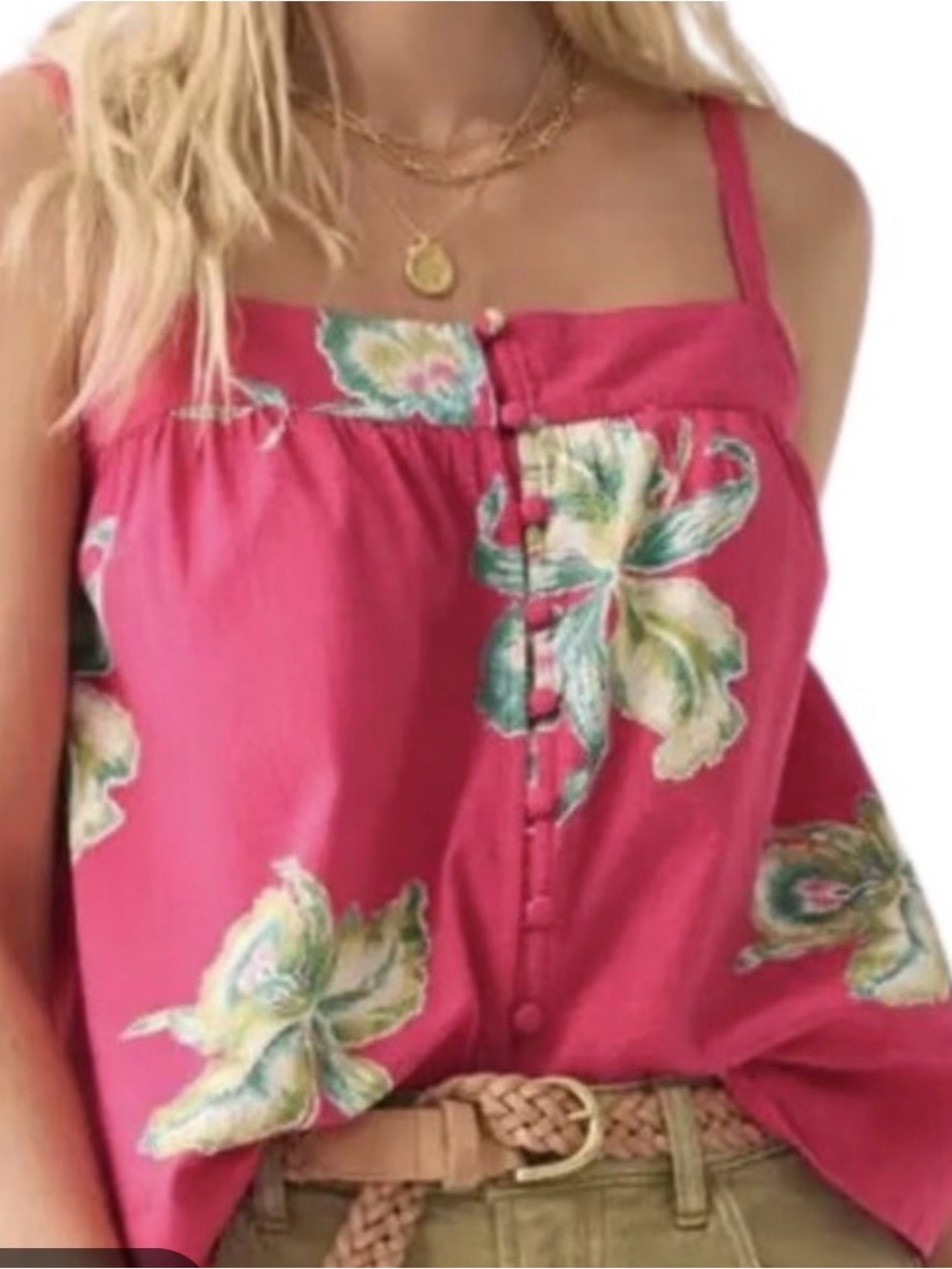 Faherty  marine Seersucker Pink Floral Button-Front Camisole